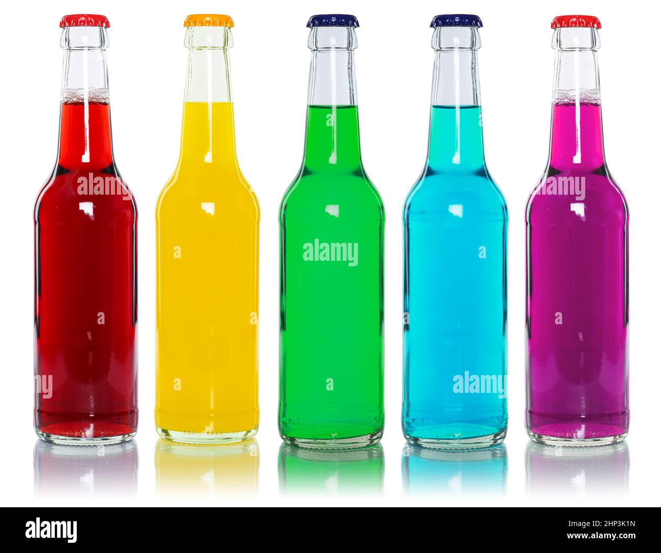 Drinks lemonade cola drink softdrinks in bottles isolated on a white background Stock Photo