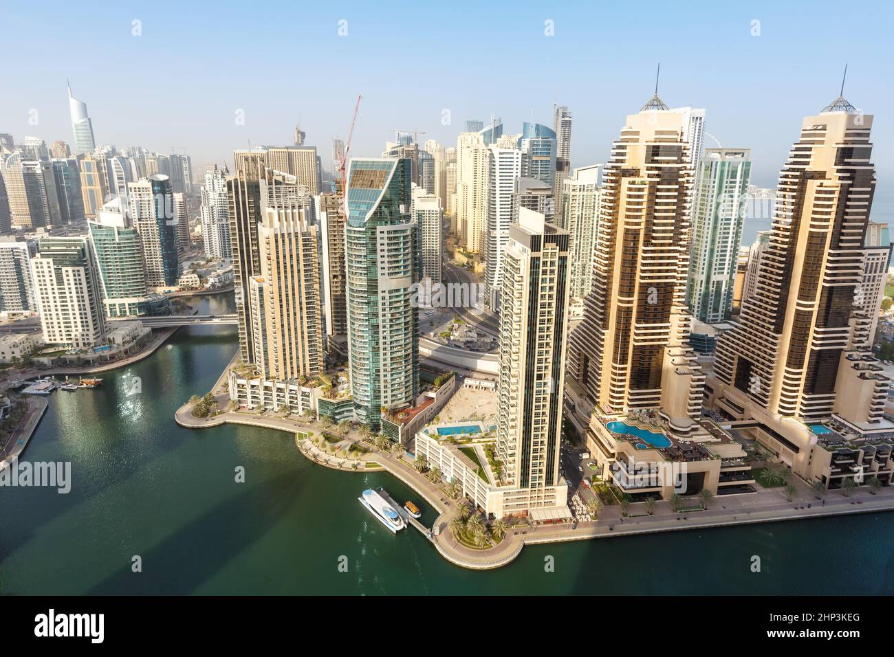 Dubai Marina and Harbour skyline architecture overview wealth luxury travel in United Arab Emirates modern Stock Photo