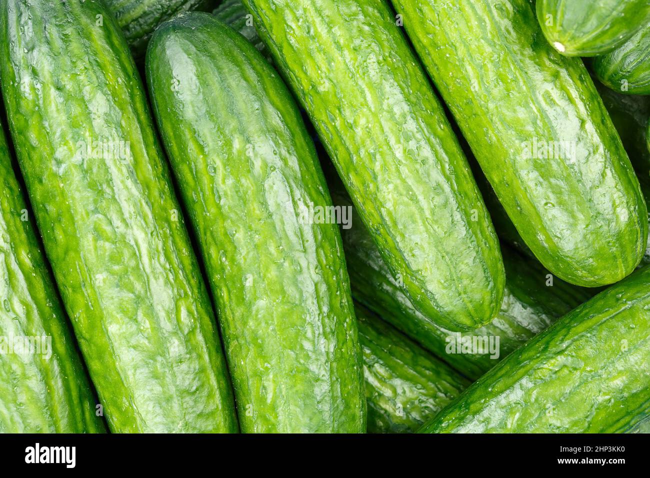 Cucumber cucumbers background vegetable vegetables from above top view Stock Photo