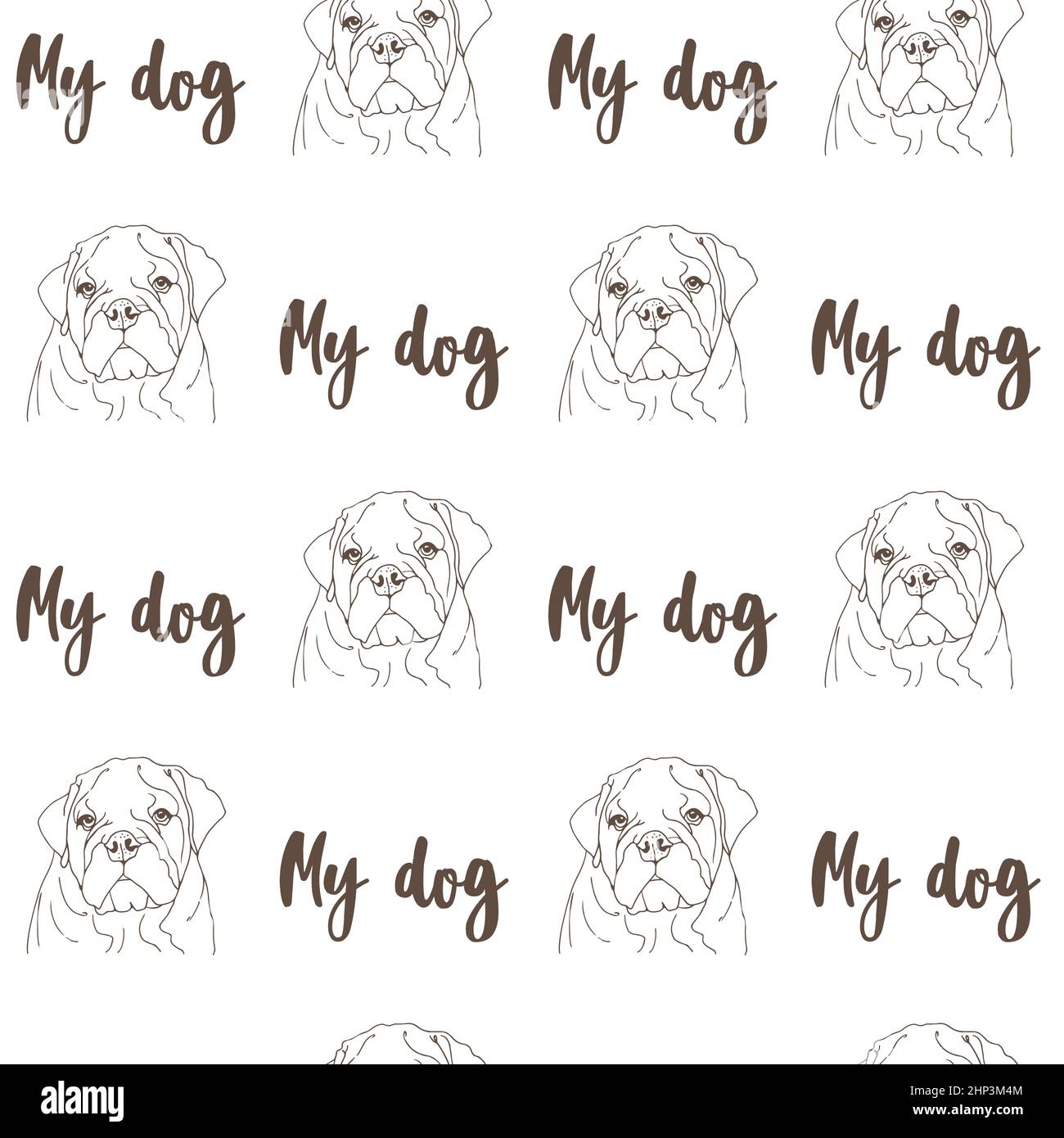 English Bulldog vector seamless pattern, hand drawn background with sketch of a dog Stock Vector