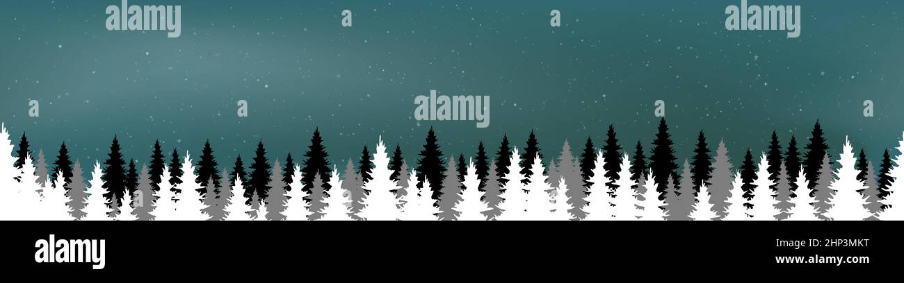 Starry Night Vector with conifers Stock Vector