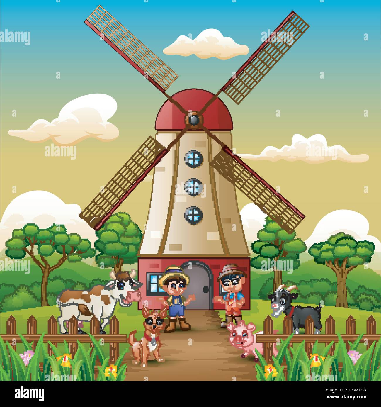 Windmill Boy Two tower building Stock Vector Images - Alamy