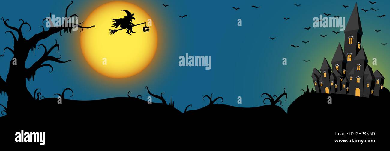 spooky Halloween witch panorama background Stock Vector
