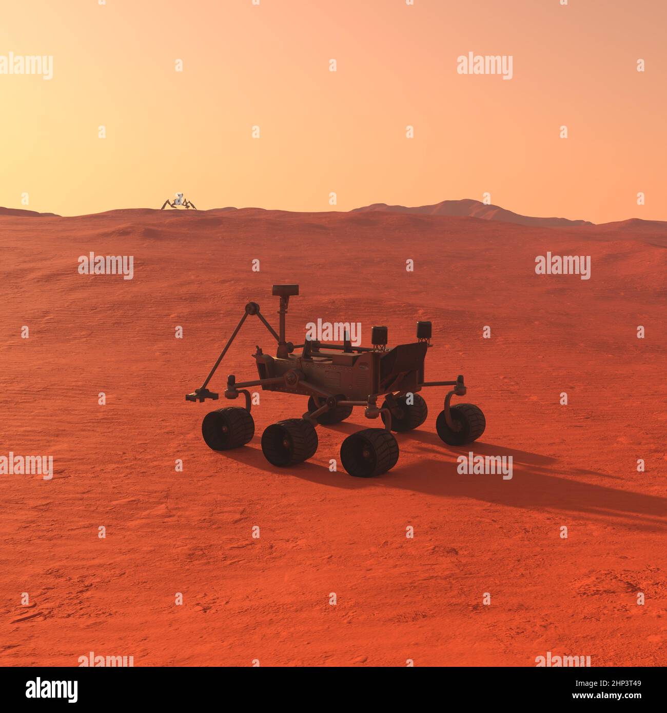 3D-illustration of a rover on a strange planet Stock Photo