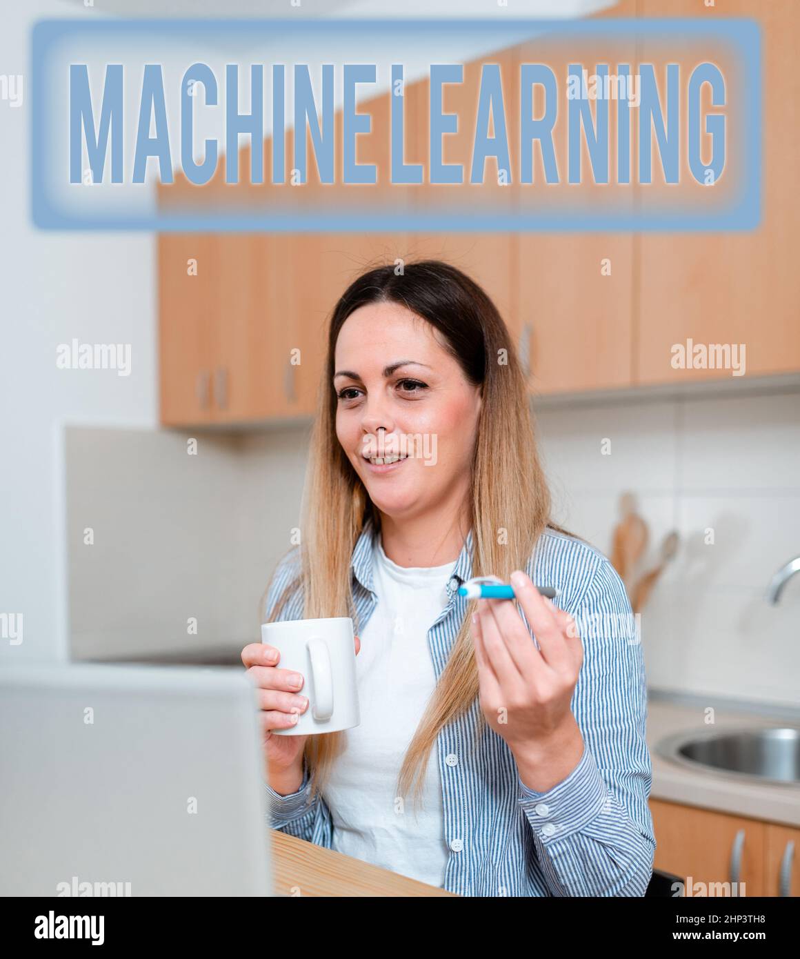 Text caption presenting Machine Learning, Business overview give computers the ability to be taught with data Office Meeting Online, School Video Conf Stock Photo