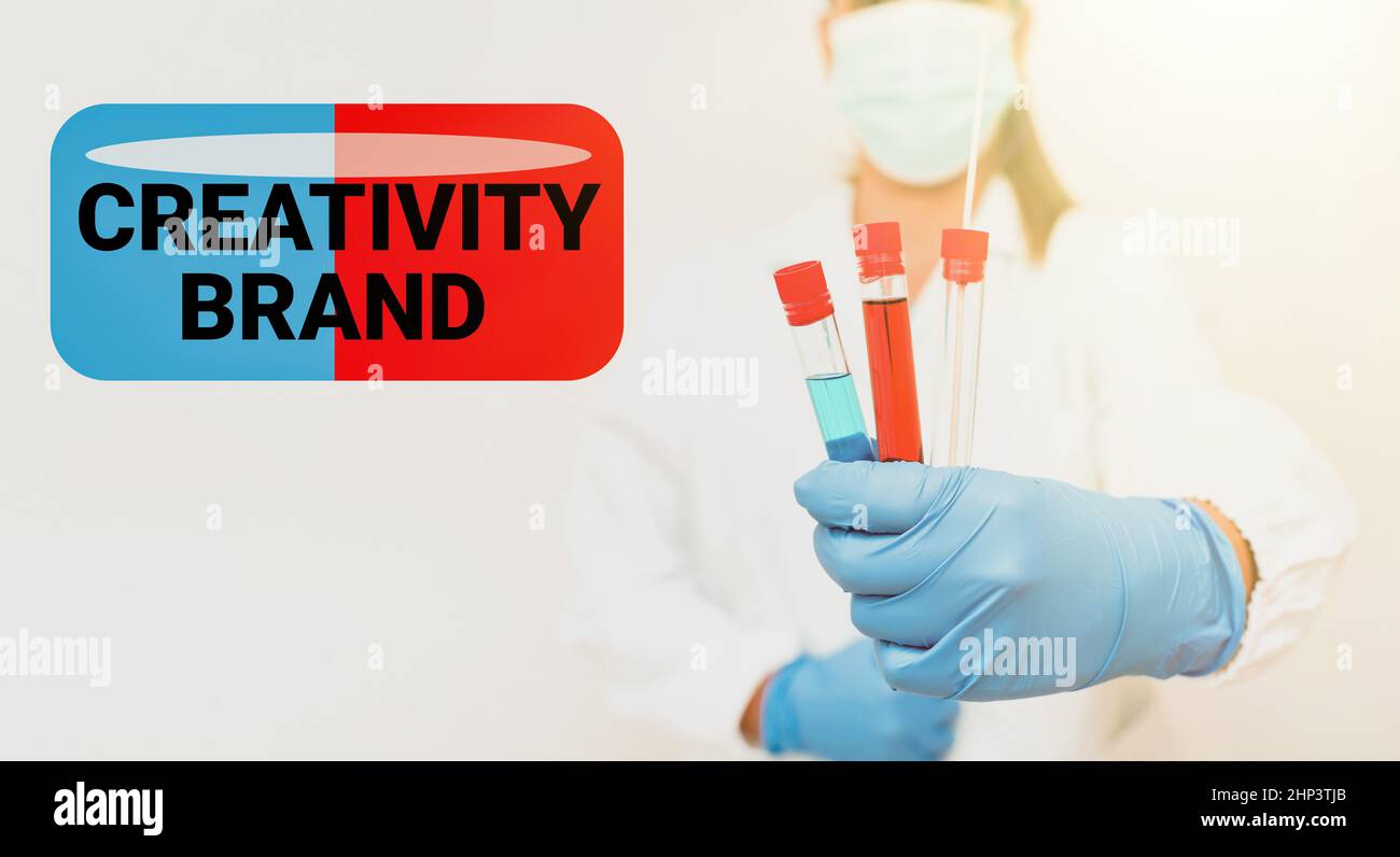 Handwriting text Creativity Brand, Business concept design name or feature that distinguishes organization Testing Medicine And Vaccine For Virus Infe Stock Photo