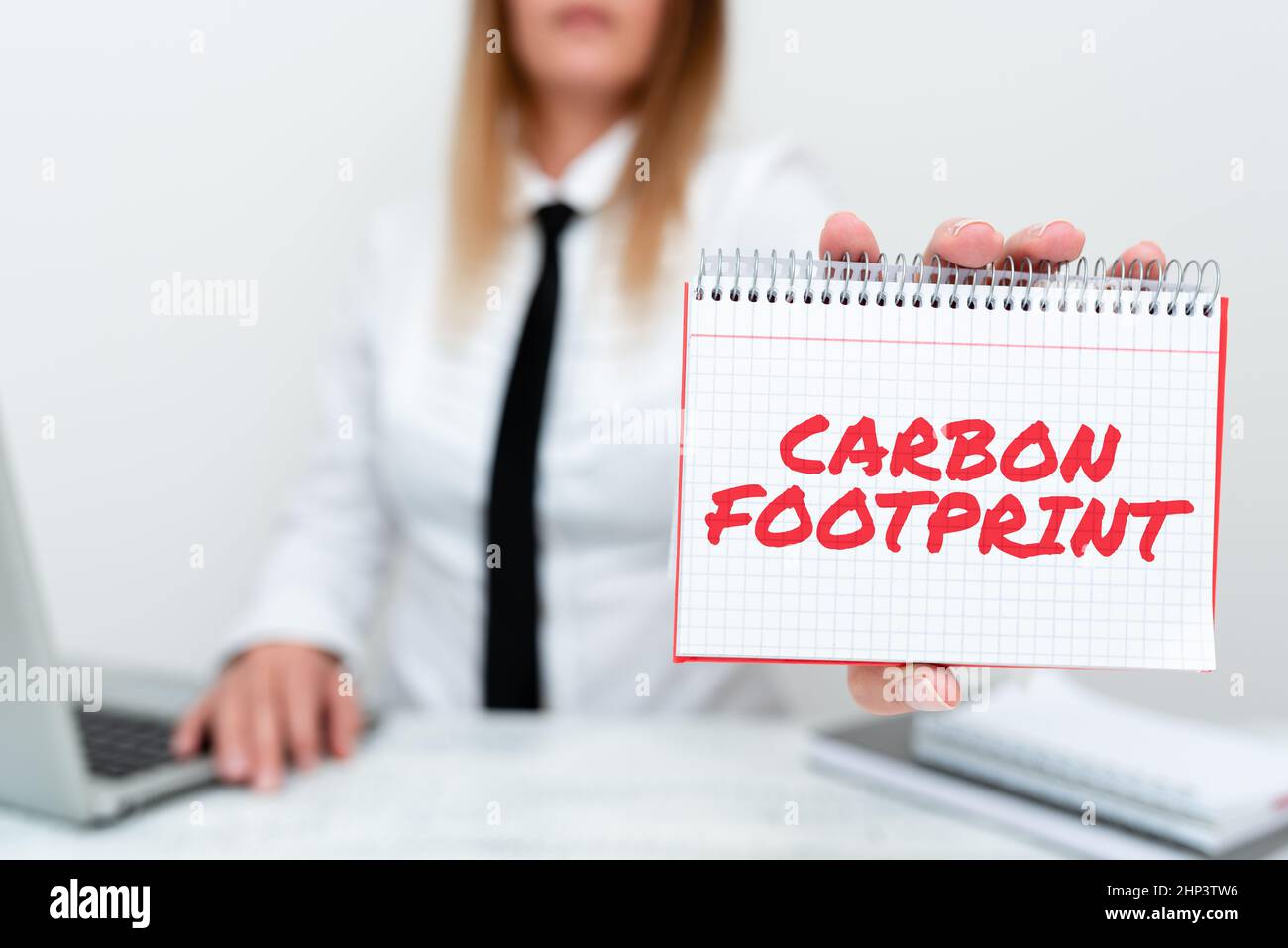 Text sign showing Carbon Footprint, Business concept amount of dioxide released atmosphere result of activities Intern Starting A New Job Post, Studen Stock Photo