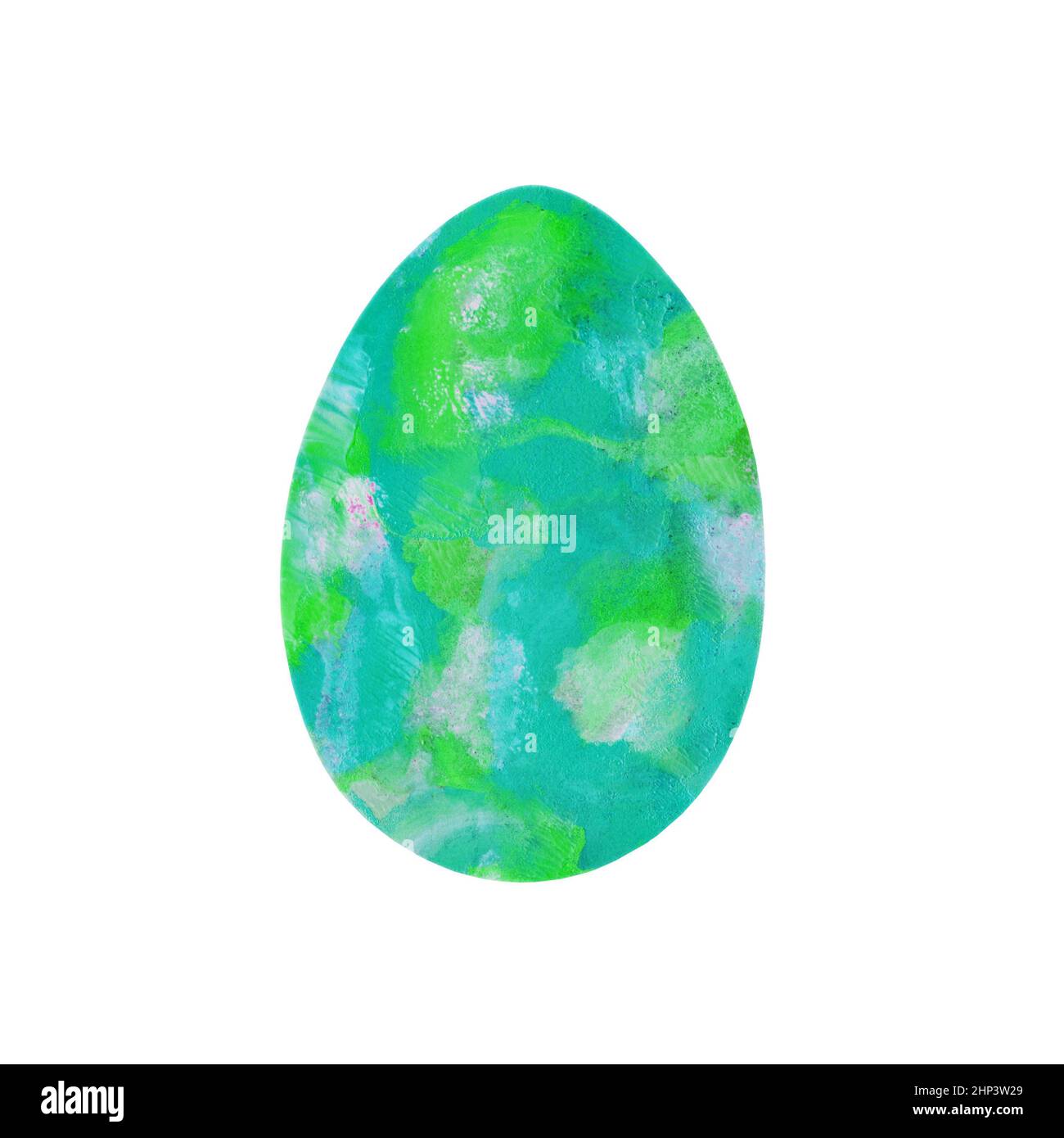 Easter egg - textured turquoise-green spots smears isolated on white background. Watercolor colorful textured painting. Design for background, cover and packaging, Easter and food illustration, greeting card. Stock Photo