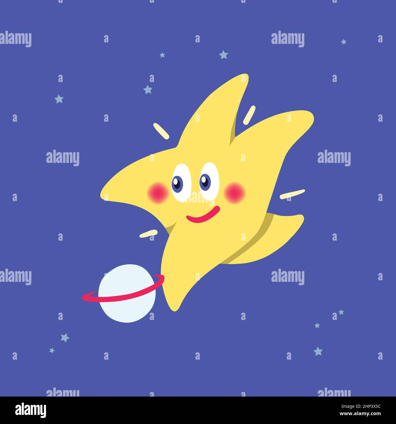 Cartoon star playing scoccer with a planet. Vector illustration Stock Vector