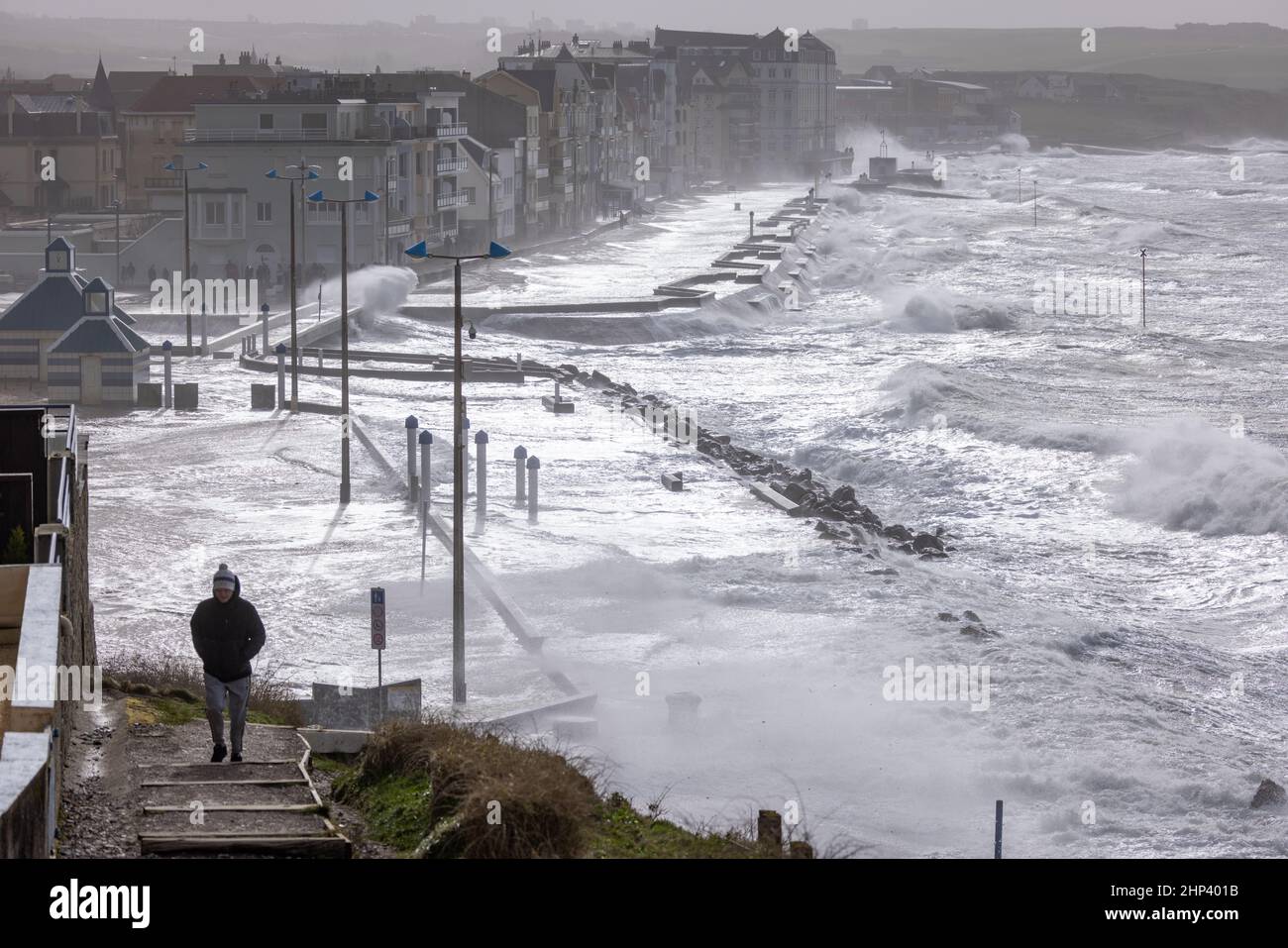 Wimereux, France, 18 February 2022 Storm Eunice blows over the Opal ...