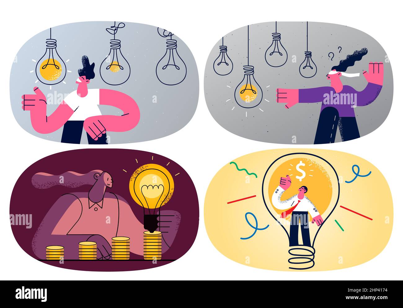 Employee or worker with lightbulb generate business idea or plan for ...