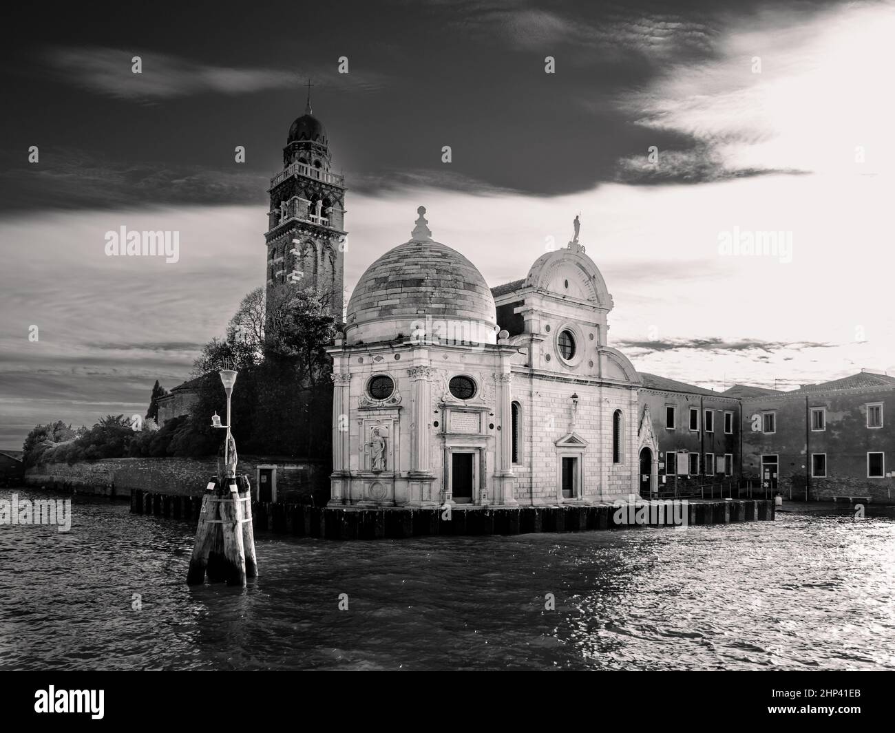 Chiesa San Michele in Isola Church of the Island Cemetery in Venice, Italy in Monochrome Black and White Stock Photo