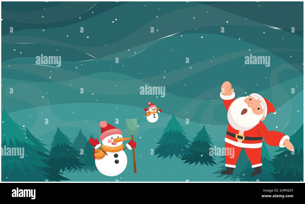 Santa Claus is playing with Snowman in the park during Christmas Stock Photo