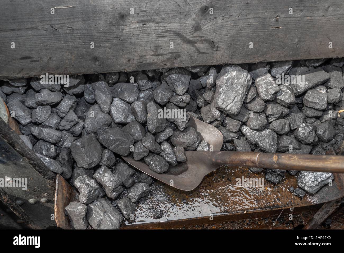 A coal shovel in an old steam train Stock Photo Alamy