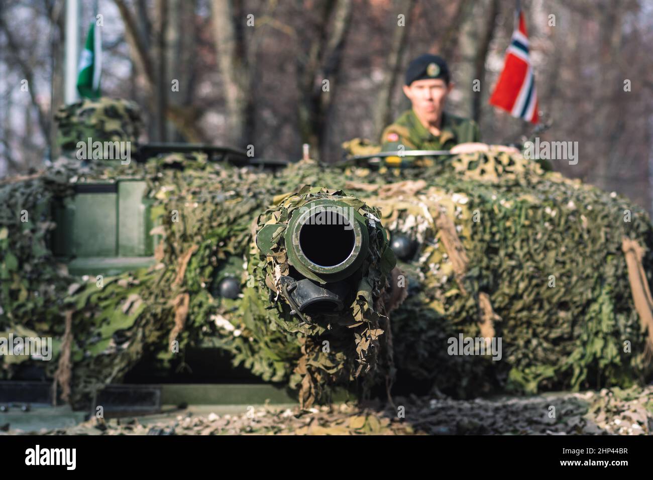 Norwegian Army armored tank with cannon and camouflage coating with ...