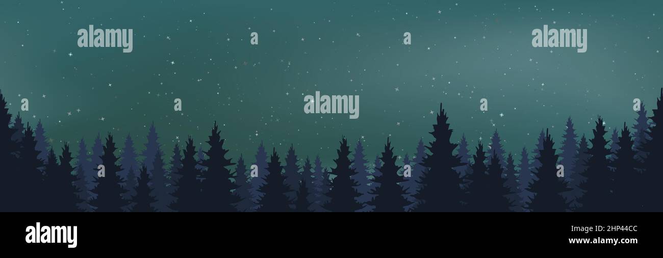 Starry Night Vector with conifers Stock Vector