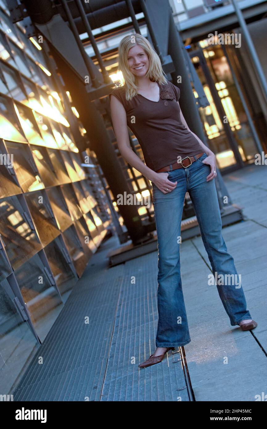 beautiful woman with blue jeans Stock Photo