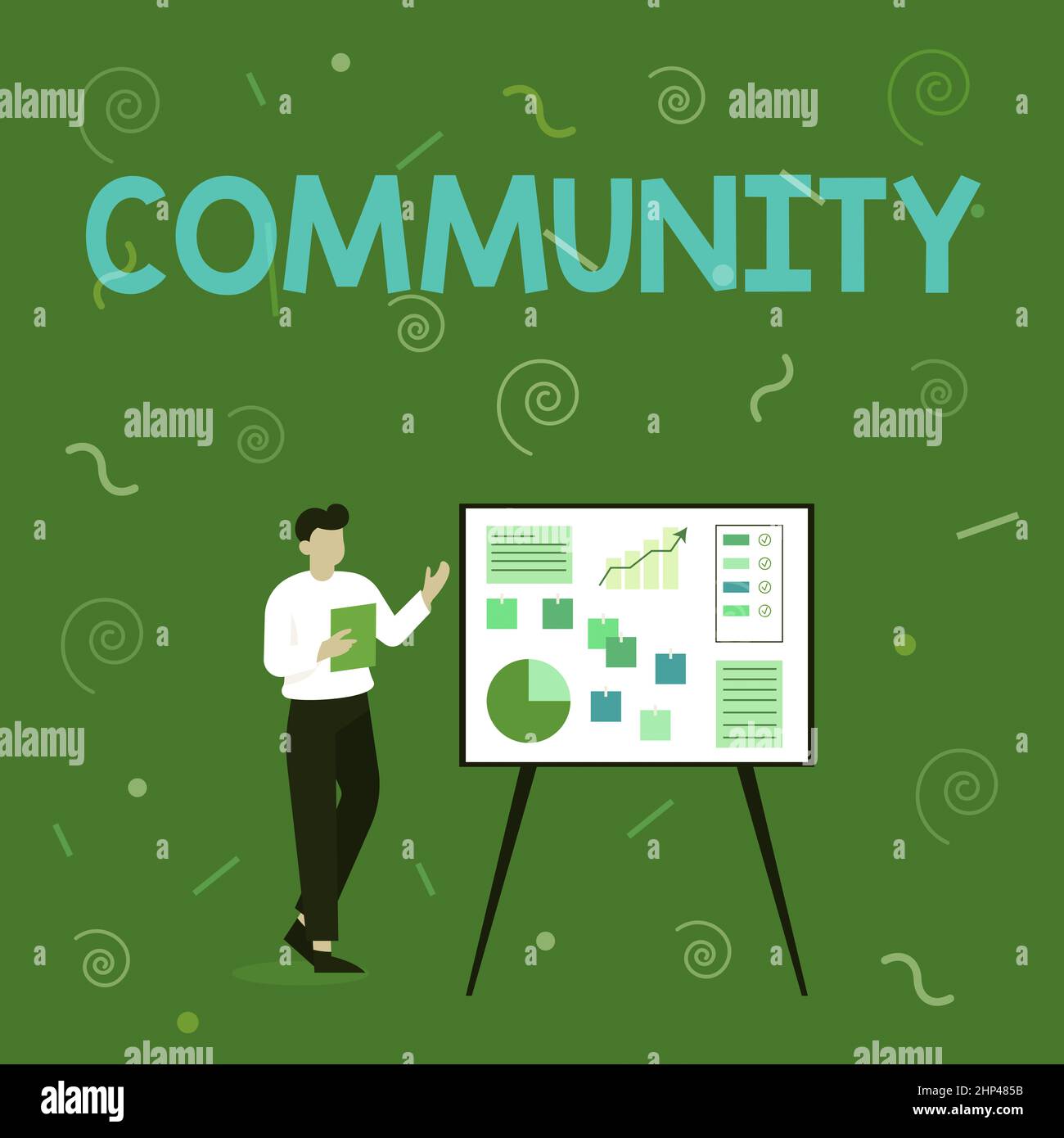 Conceptual caption Community, Word for group of showing with a common characteristics living together Businessman Drawing Standing Presenting Ideas Fo Stock Photo