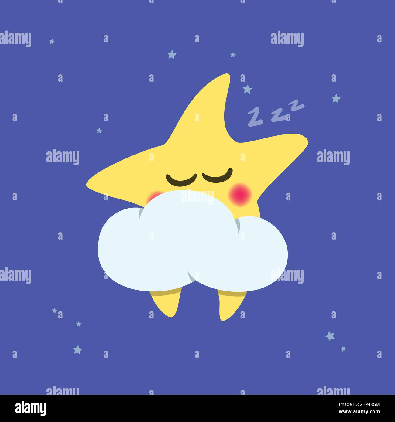 Cartoon star sleeping on the cloud. Vector illustration Stock Vector