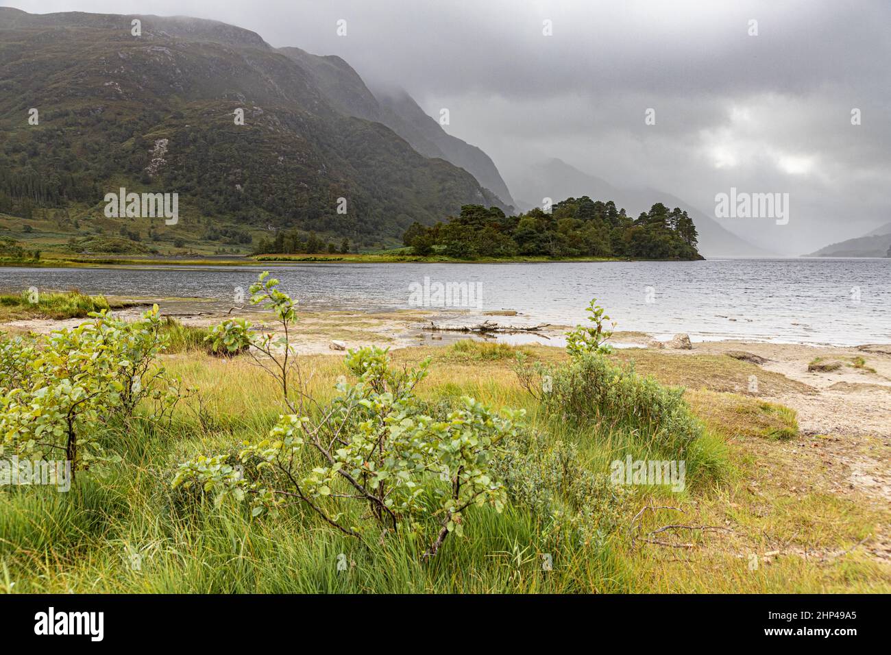 Brooding rain clouds moving in over Loch Shiel at Glenfinnan, Highland, Scotland UK Stock Photo