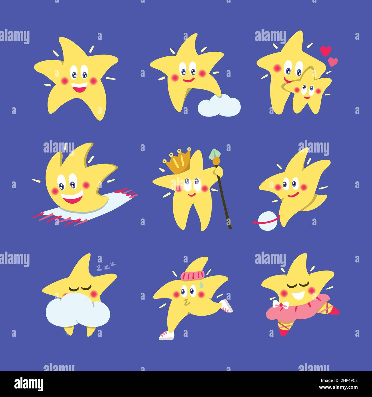 Funny cartoon stars set. Flat vector illustration Stock Vector