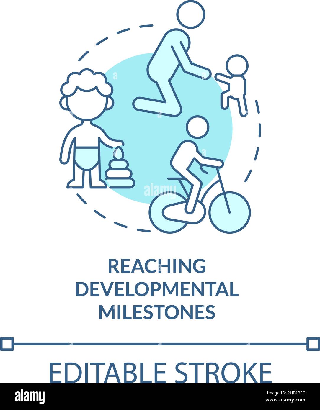 Reaching developmental milestones turquoise concept icon Stock Vector