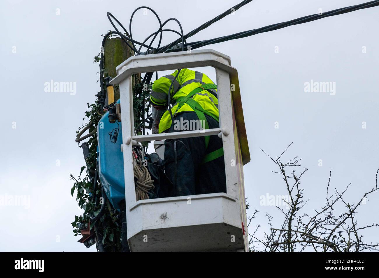 Brentwood, UK. 18th Feb, 2022. Brentwood Essex 18th Feb 2022 UK weather, Storm Eunice; Roads closed and power lines down due to Storm Eunice in Brentwood Essex Credit: Ian Davidson/Alamy Live News Stock Photo
