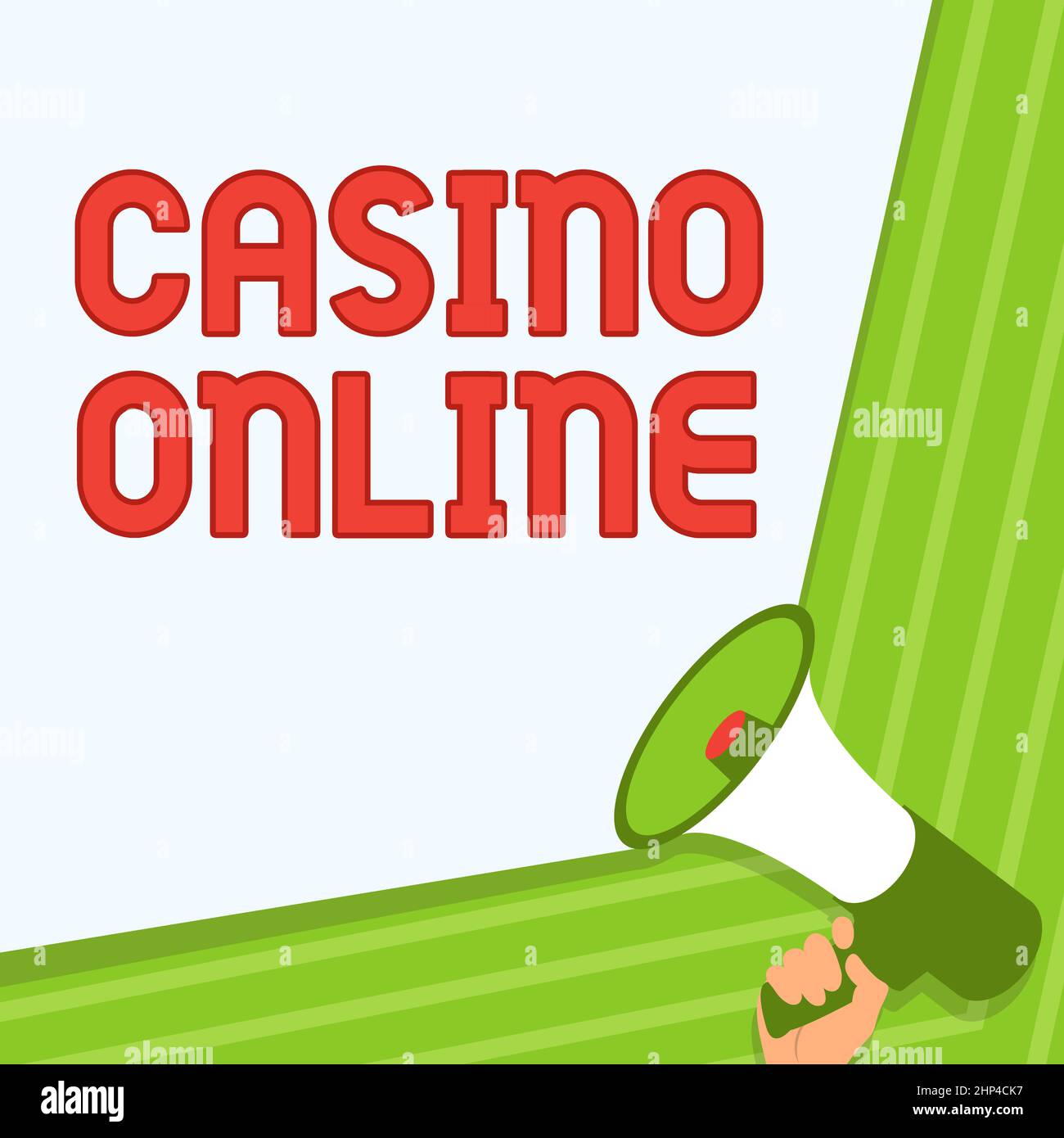 Writing displaying text Casino Online, Internet Concept Computer Poker Game Gamble Royal Bet Lotto High Stakes Illustration Of Hand Holding Megaphone Stock Photo