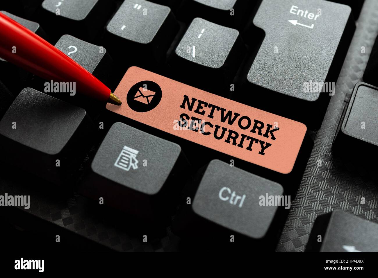 Handwriting text Network Security, Word for practice of securing a computer web from intruders Developing New Antivirus Program Codes, Organizing File Stock Photo