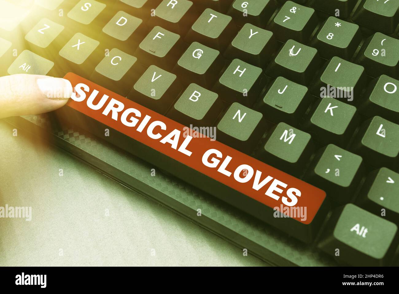 Text sign showing Surgical Gloves, Business idea to protect from the exposure to infectious materials Abstract Typing License Agreement, Creating Onli Stock Photo