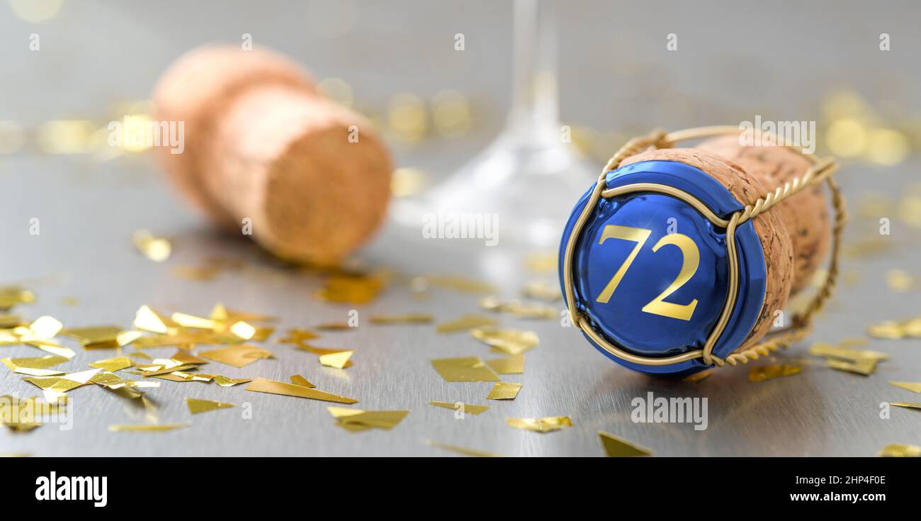 Champagne cap with the Number 72 Stock Photo
