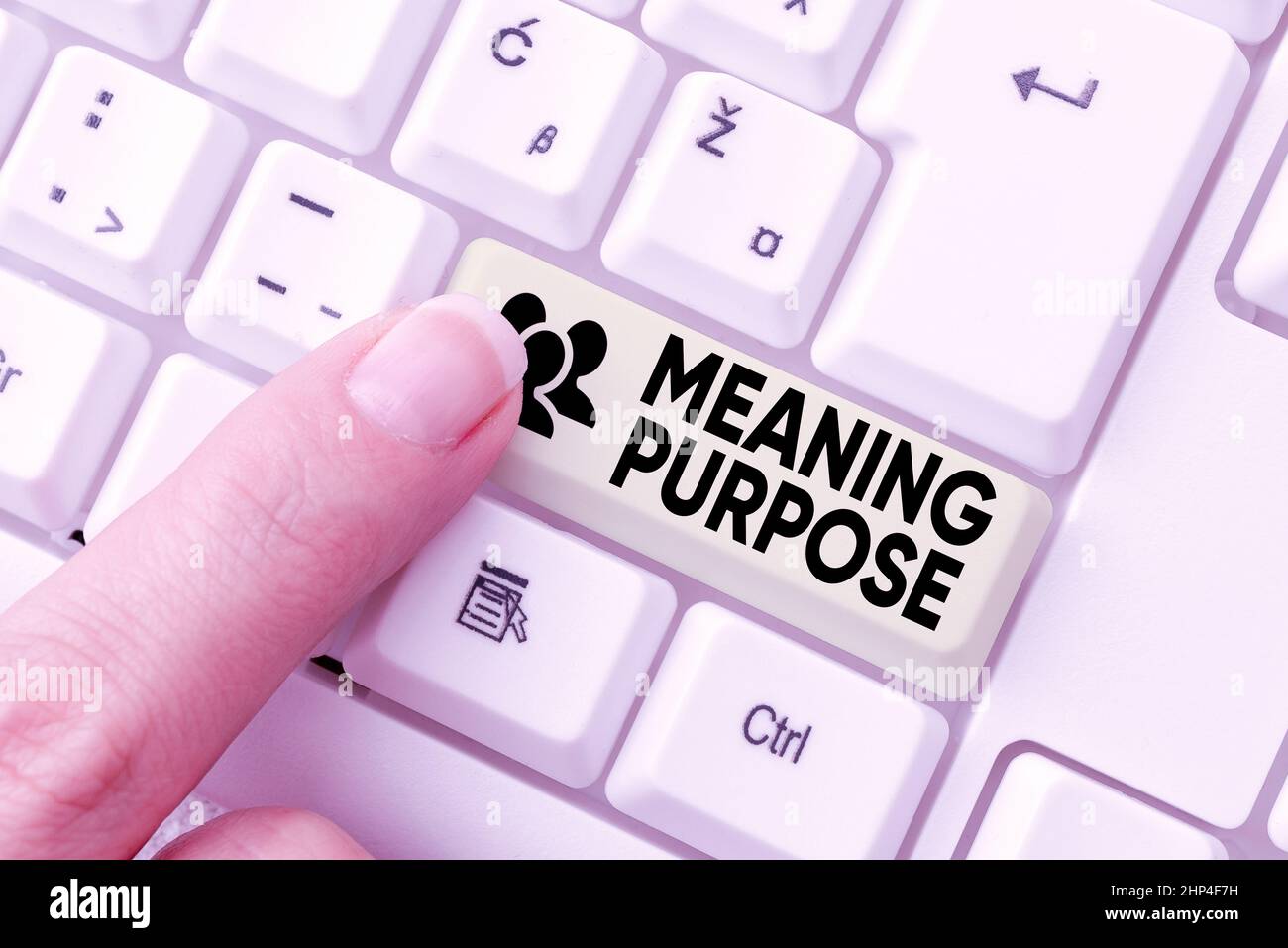 Sign displaying Meaning Purpose, Conceptual photo The reason for which something is done or created and exists Transcribing Internet Meeting Audio Rec Stock Photo