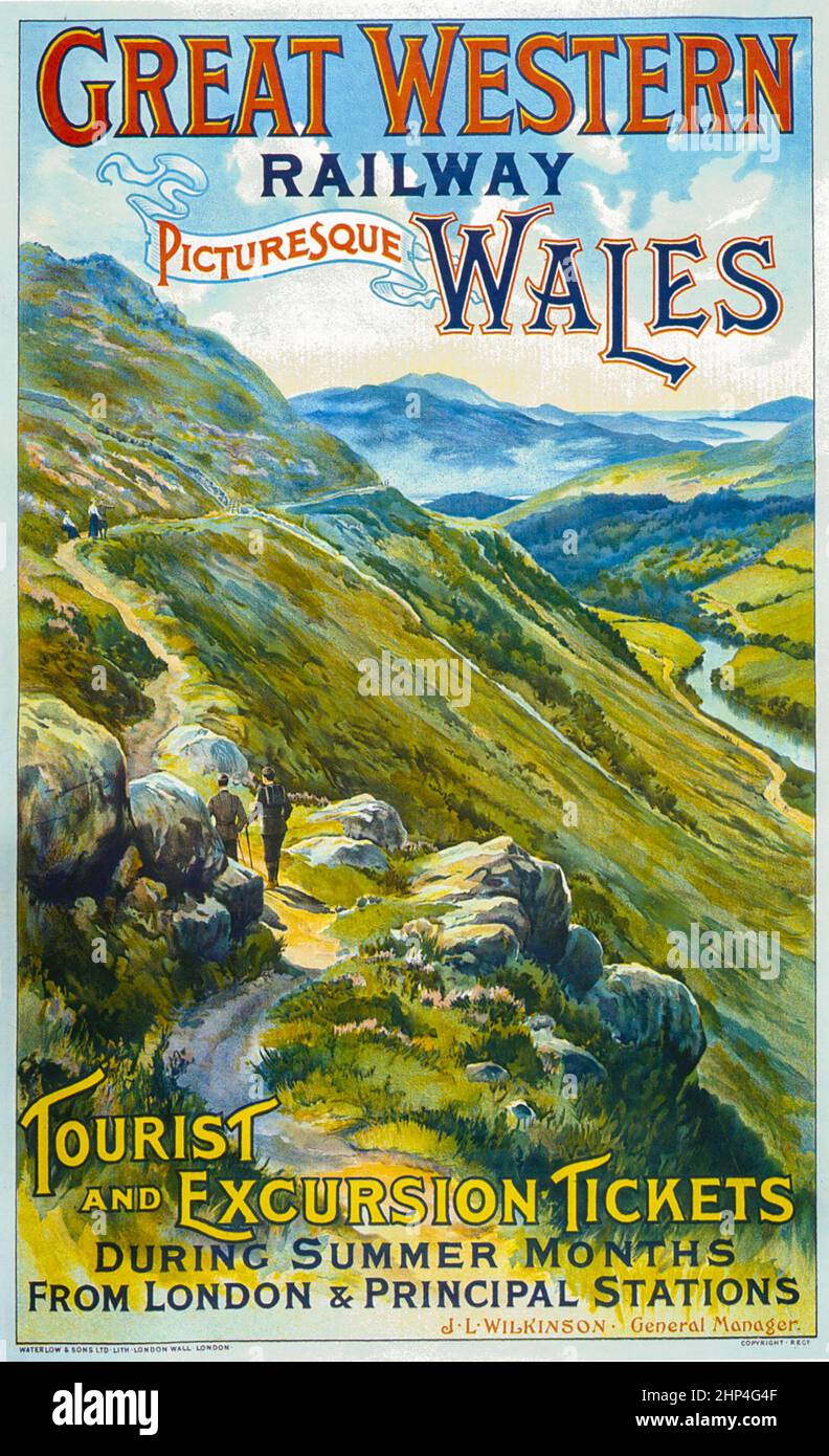 Vintage Great Western Railway, Wales  travel poster. UK Stock Photo