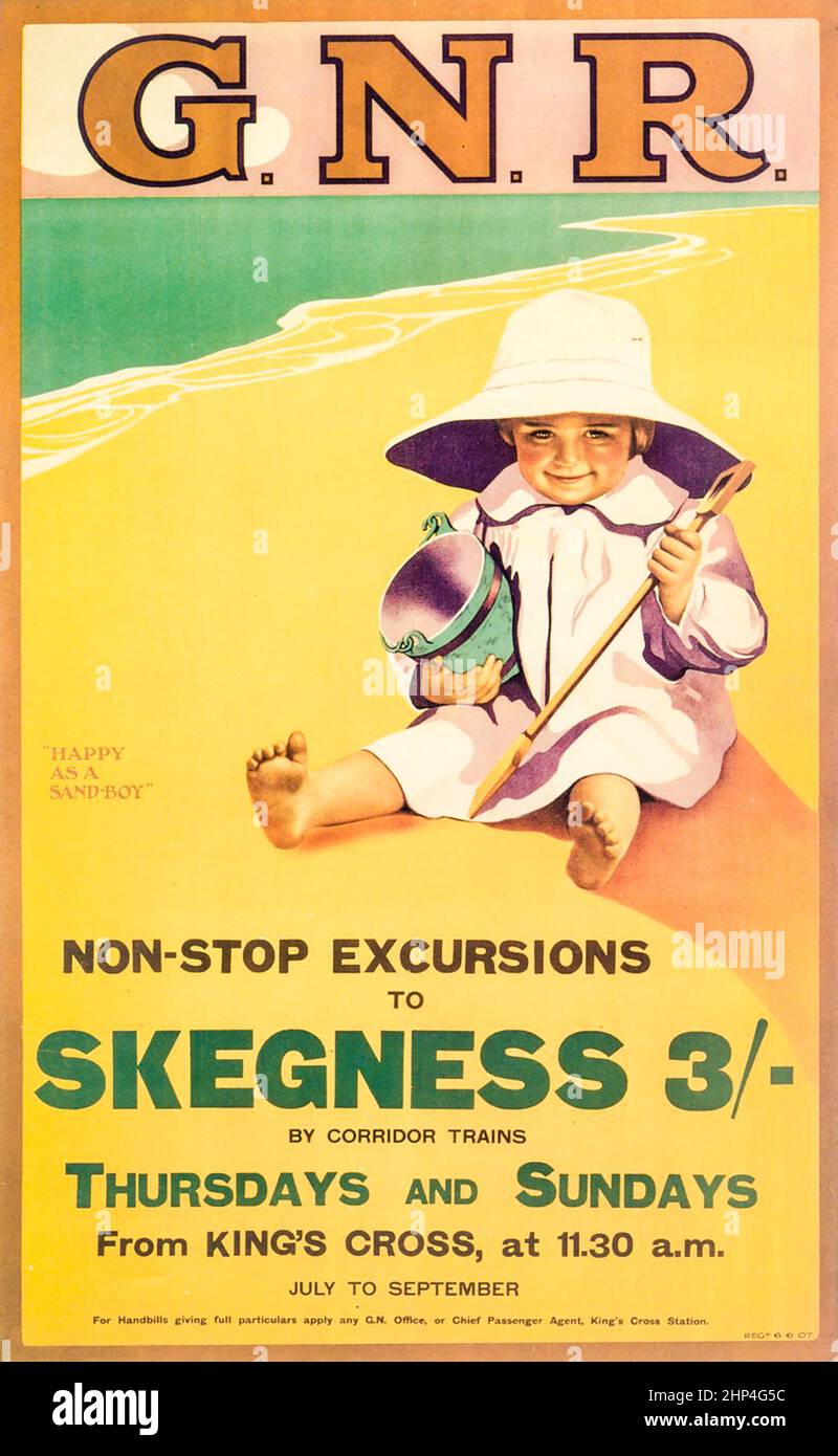Vintage GNR, G.N.R. Great Northern Railway, Skegness travel poster. UK Stock Photo