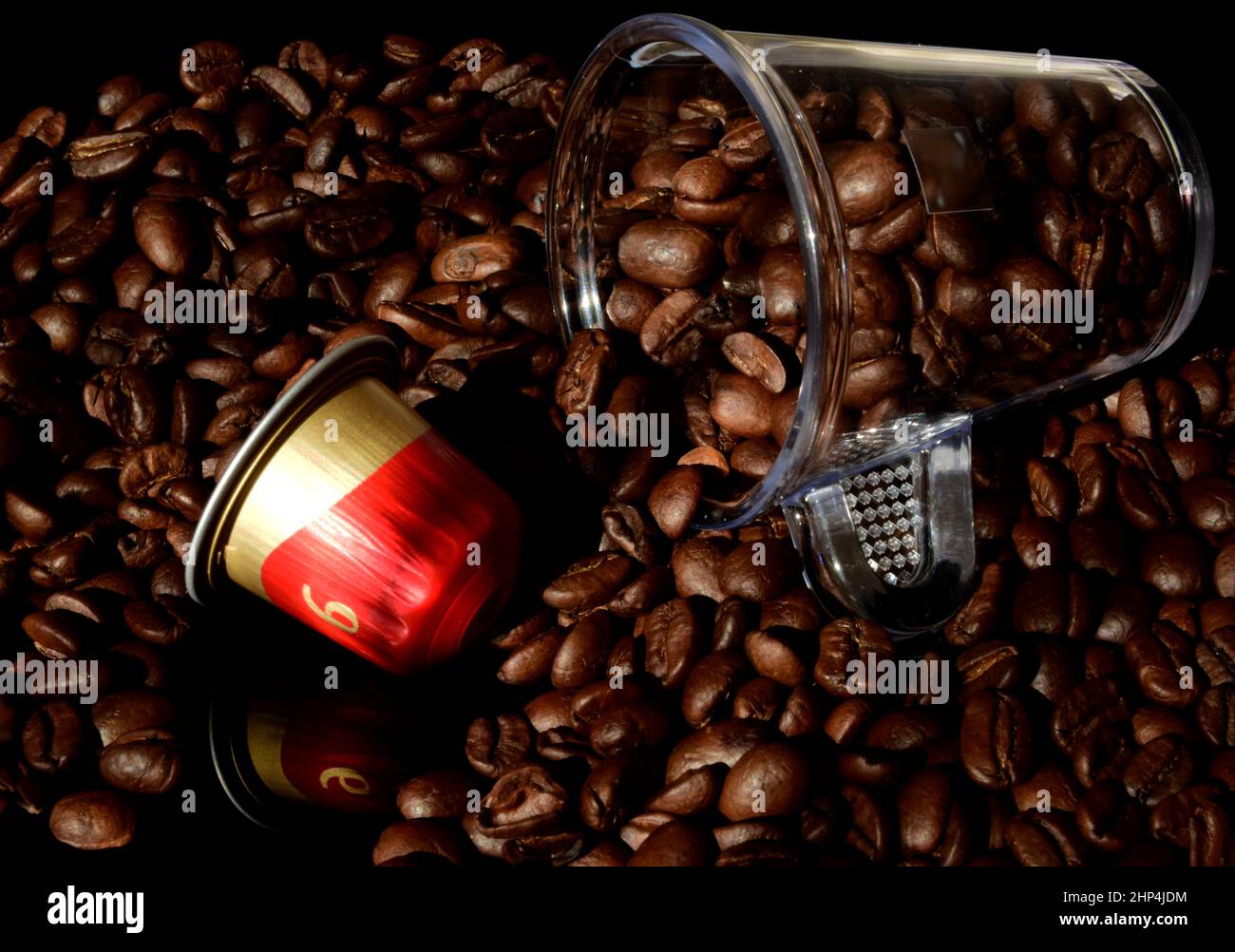 Closeup of spent and used aluminum coffee capsule.recycling concept