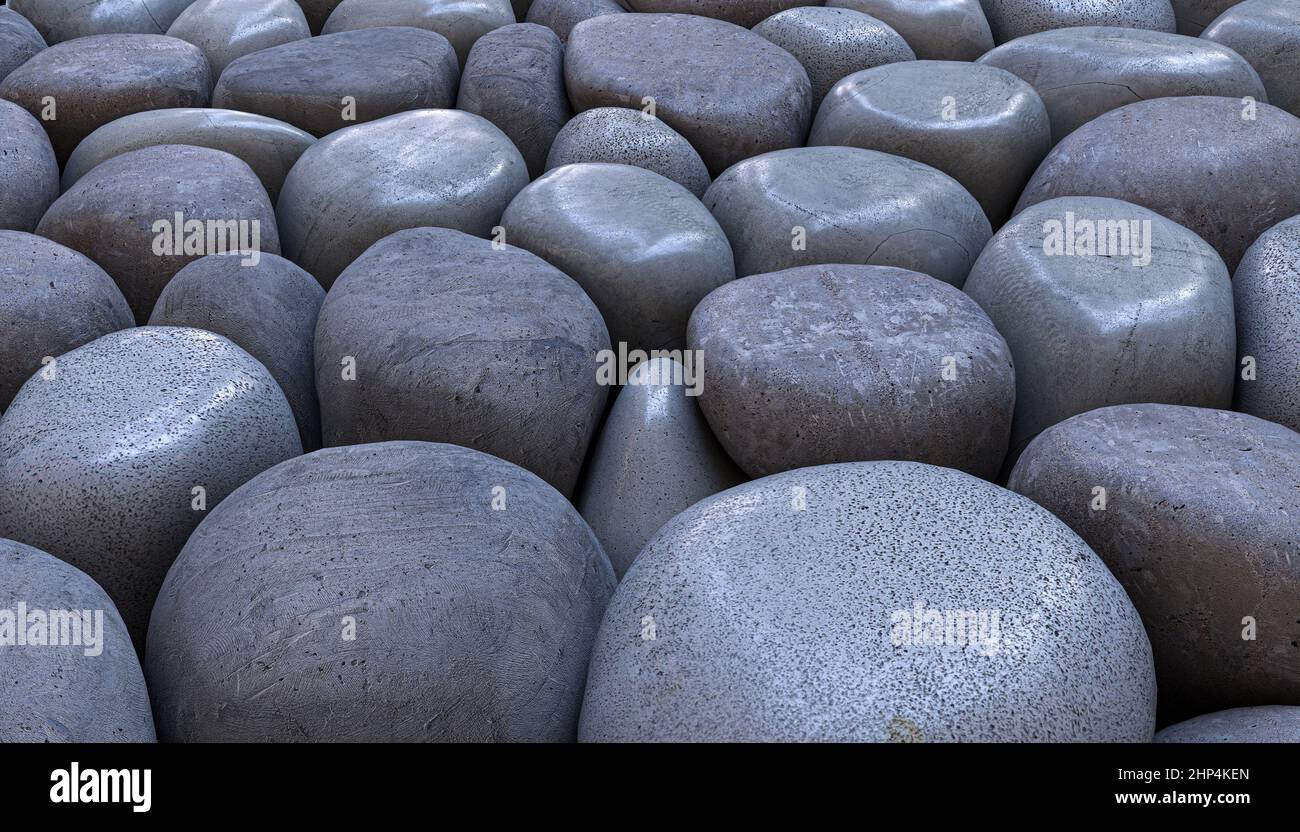 concrete stones of irregular shapes. 3d render Stock Photo