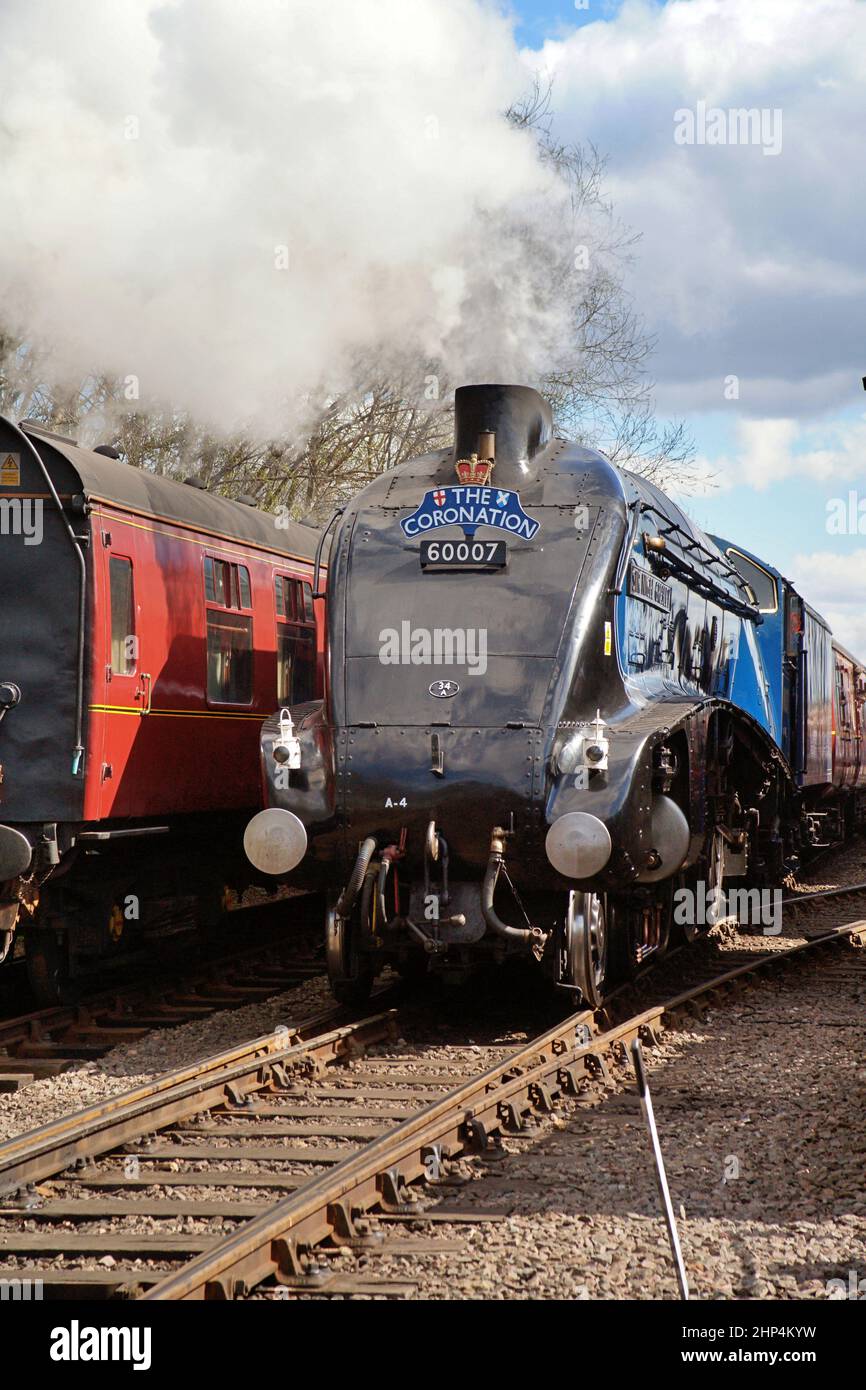 LNER 4498 A4 class 4-6-2 Sir Nigel Gresley seen here in British Railways Blue livery and No 60007 at Barrow Hill Stock Photo