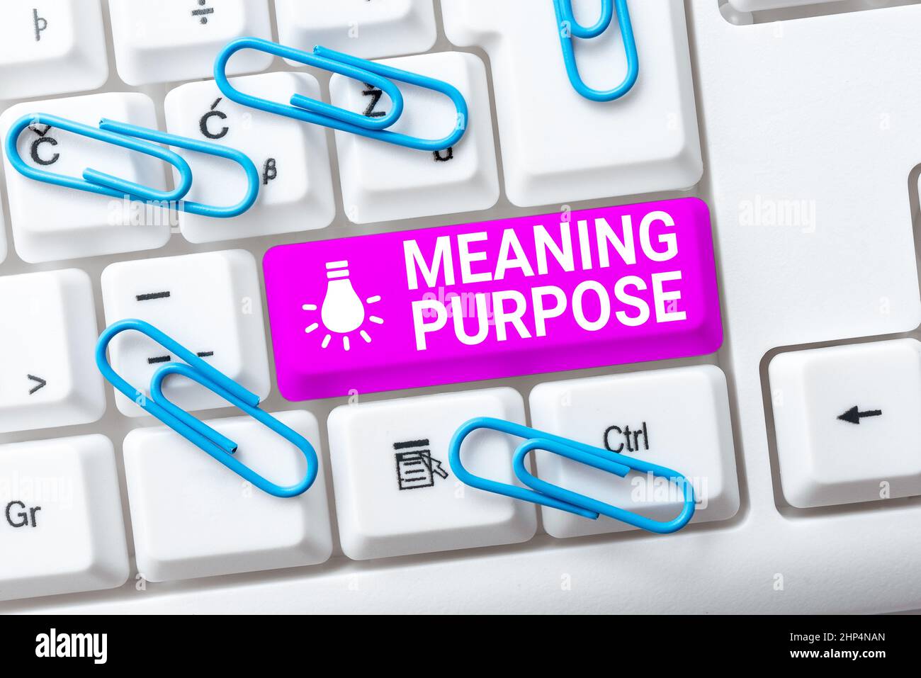 Sign displaying Meaning Purpose, Business overview The reason for which something is done or created and exists Publishing Typewritten Documents Onlin Stock Photo