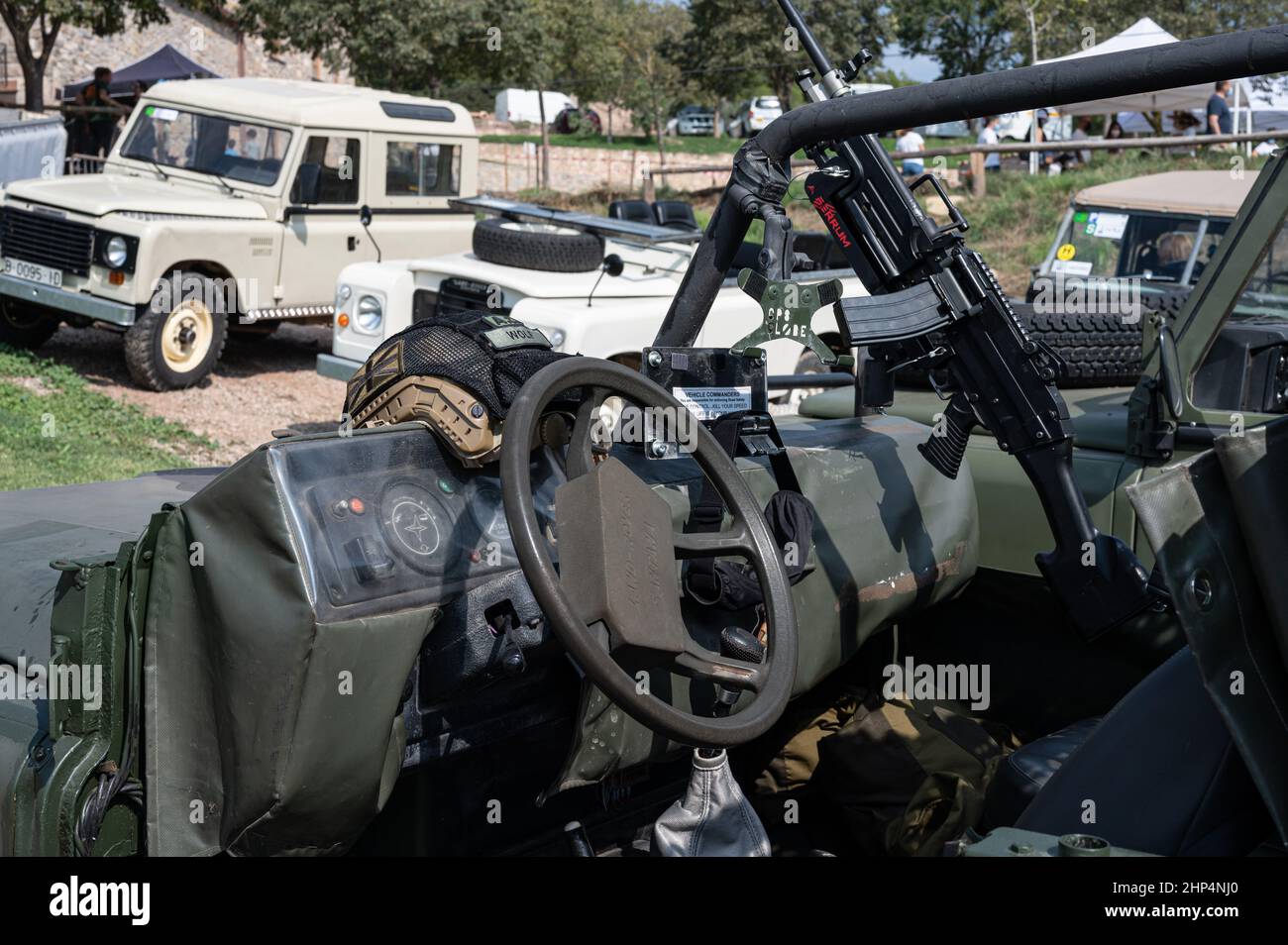 View of Land Rover Santana series III military short vehicle on a sunny day in Suria, Spain Stock Photo