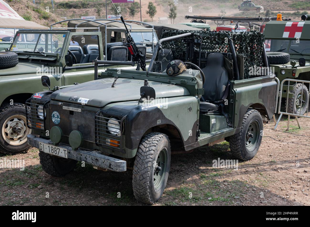 Land Rover Santana series III military short vehicle in the field in Suria, Spain Stock Photo