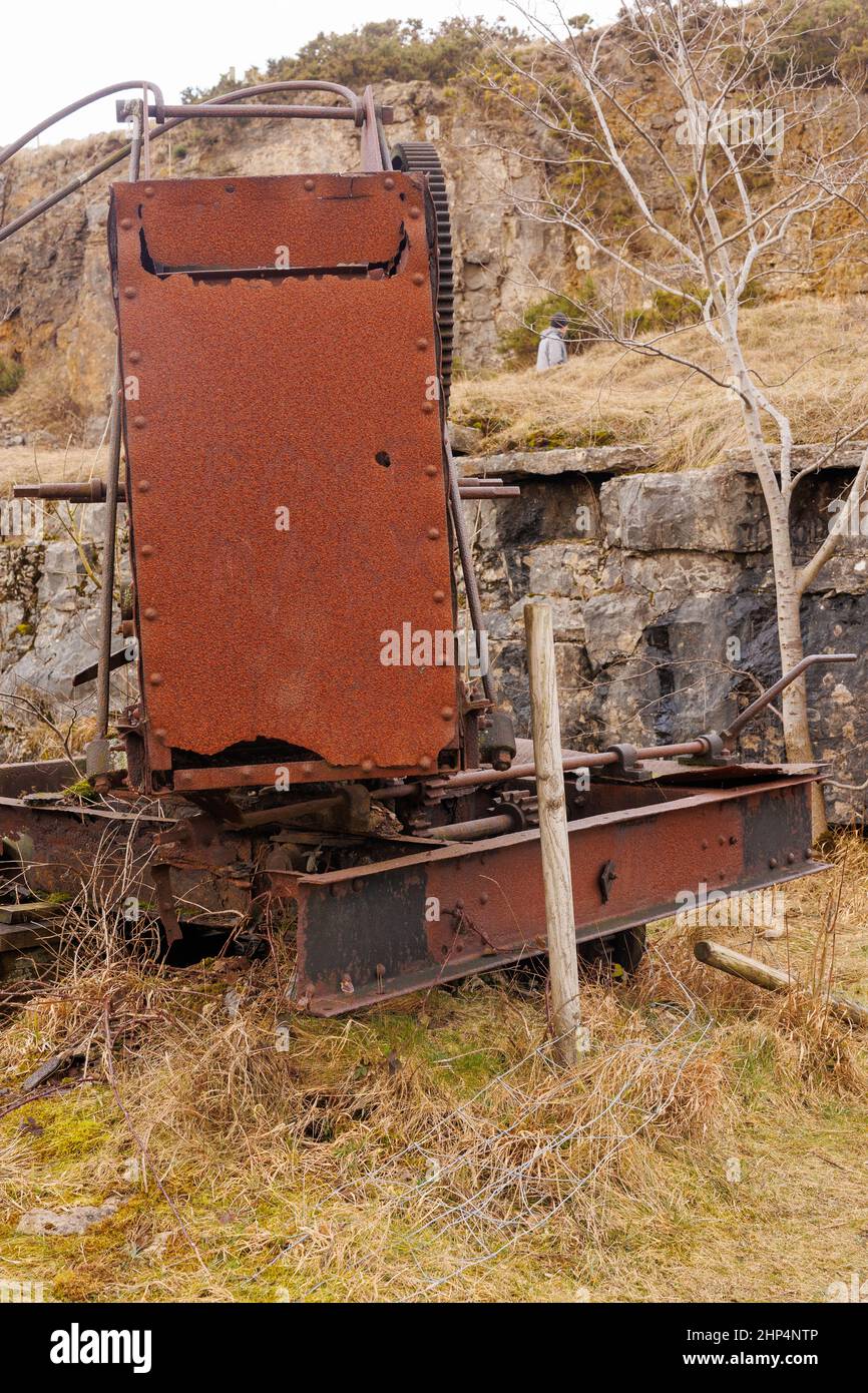 The rusting remains of Stothert & Pitt quarry crane on the old HIgh Peak railway  in Derbyshire. Probaby made sometime around 1860. Stock Photo