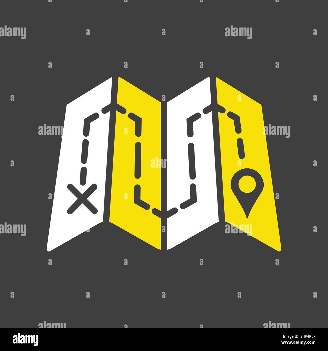 Map with route vector icon on dark background. Navigation sign Stock Vector
