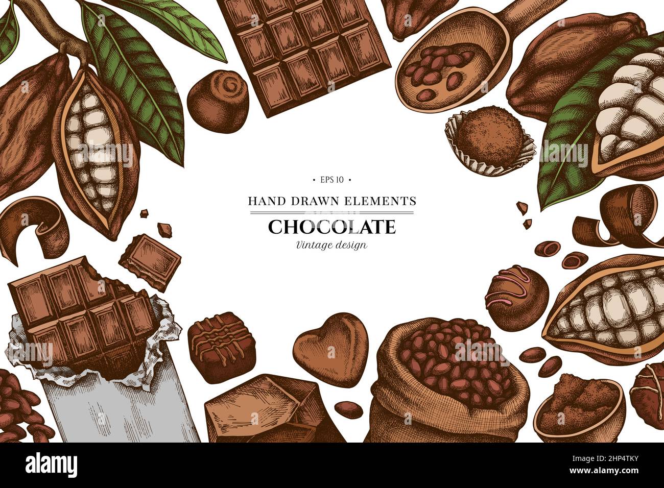 Colored elements design with cocoa beans, cocoa, chocolate, chocolate