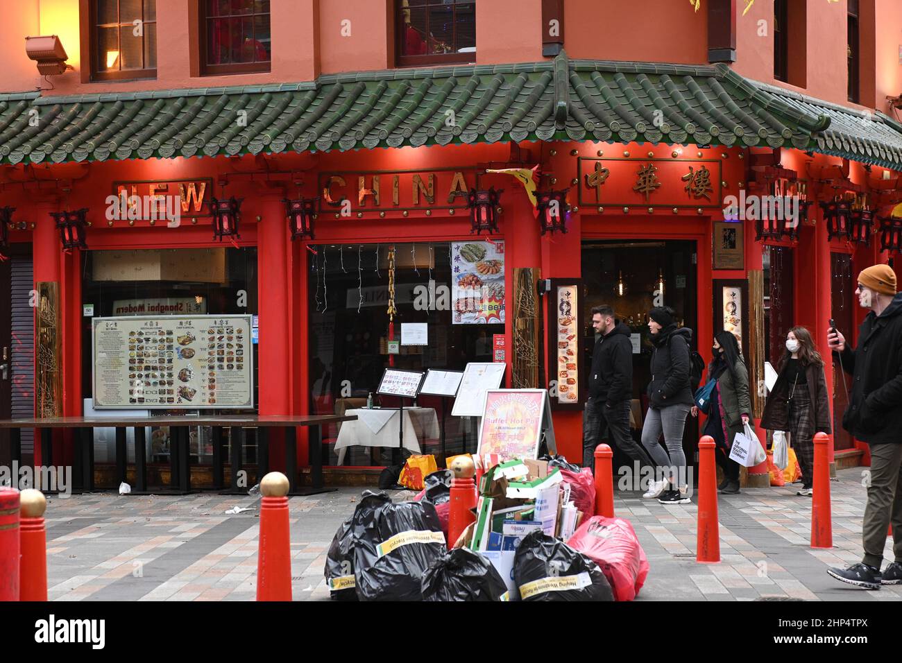 London Weather, UK, 18 February 2022. New China Chinese restaurants in London Chinatown is the main attraction of the city of London. Tourists adore dining in London Chinatown good food and reasonable price. Stock Photo