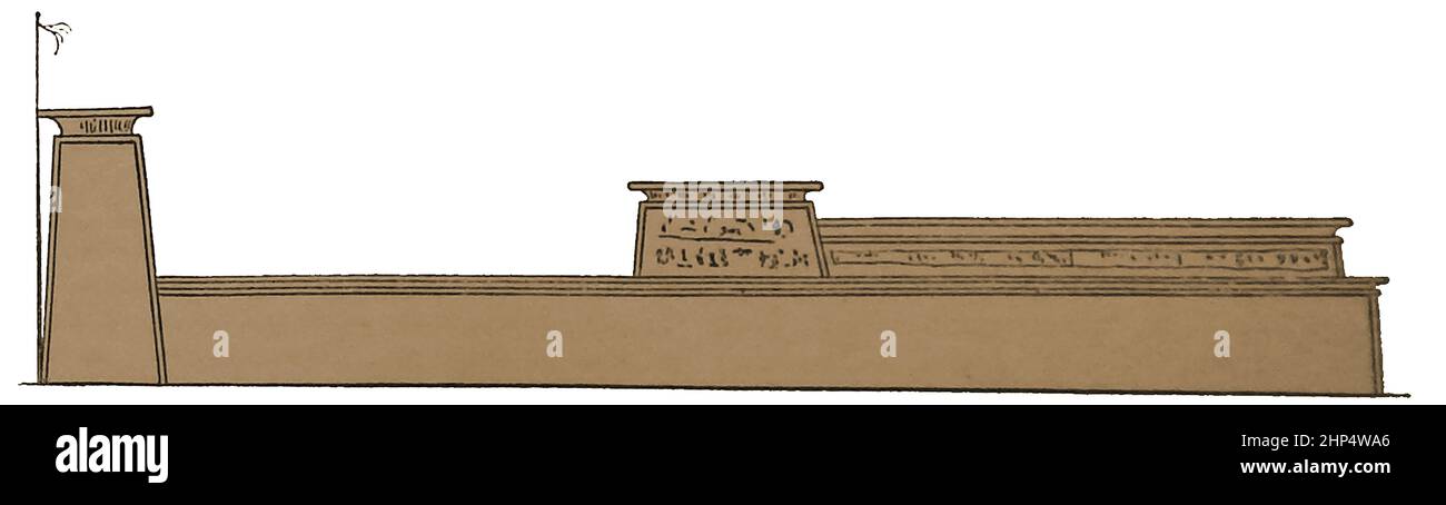 A late 19th century sketch showing the side elevation of the Ptolomaic temple at Edfou Stock Photo