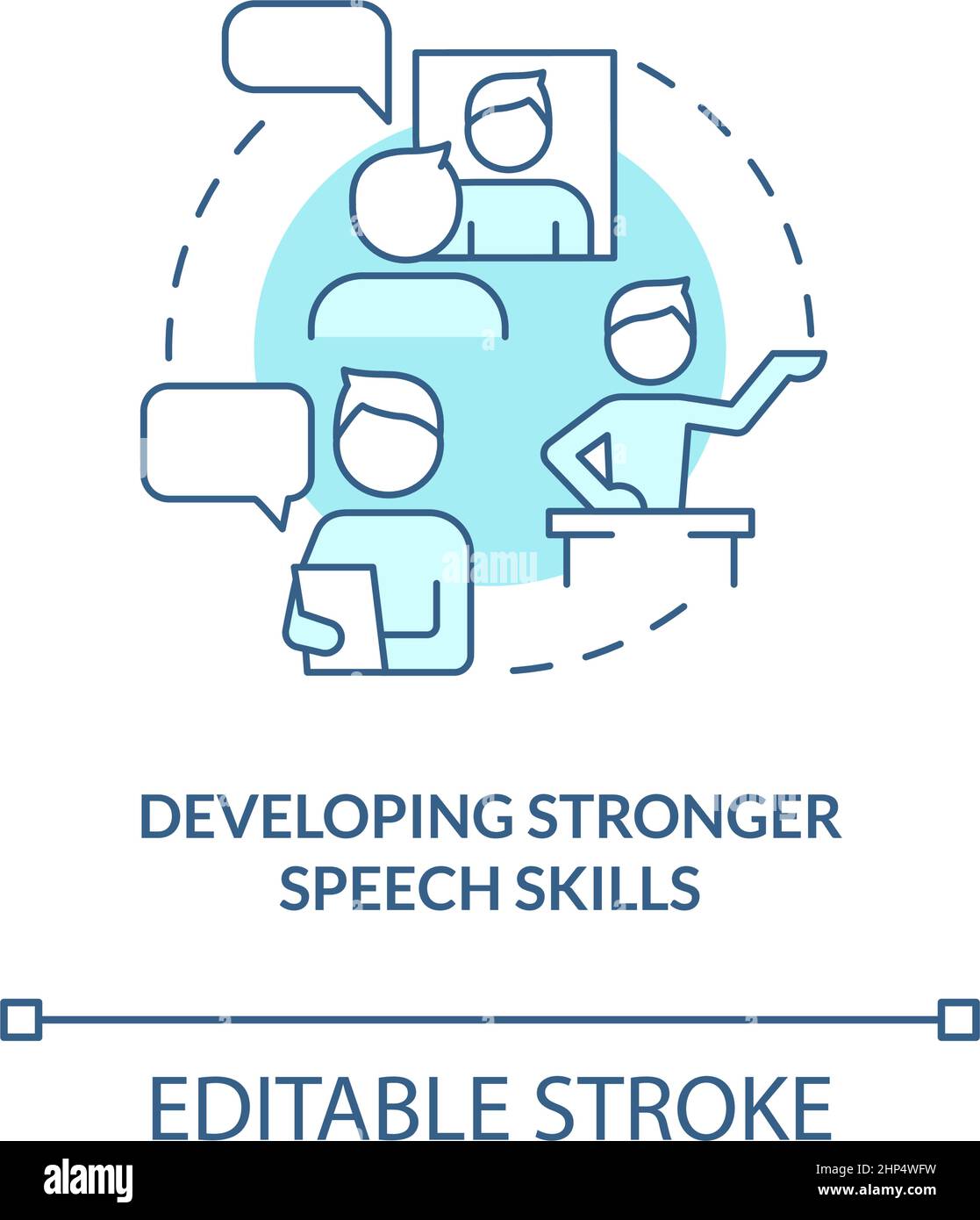 Developing stronger speech skills turquoise concept icon Stock Vector