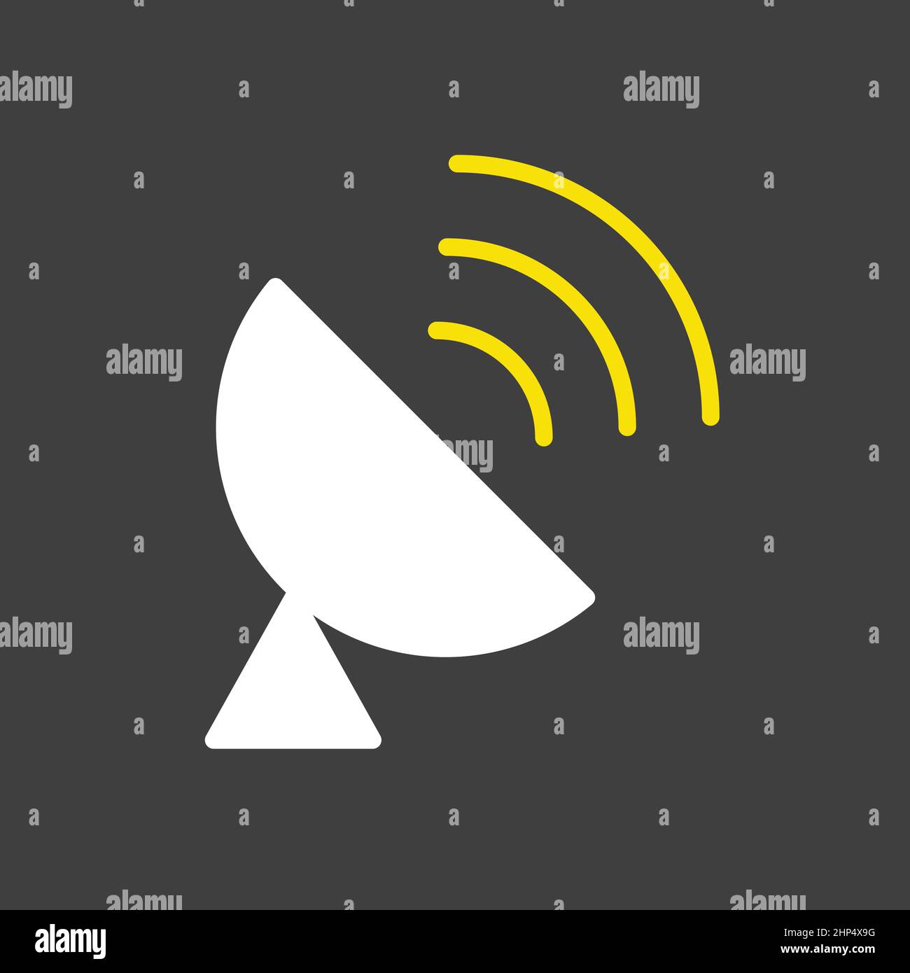 Sputnik antenna vector icon on dark background. Navigation sign Stock Vector