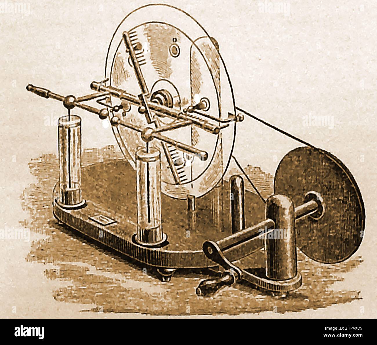 EARLY ELECTRICITY EXPERIMENTS   - A late 19th Century engraving of Voss's Influence Machine Stock Photo