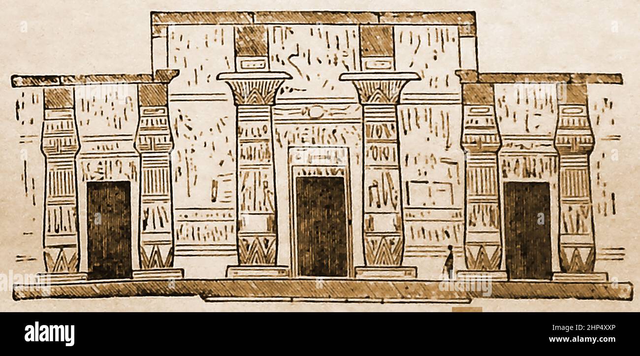 A late 19th century illustration showing the Hall of Columns in the Memnonium as it was at the time of the pharaohs. Stock Photo