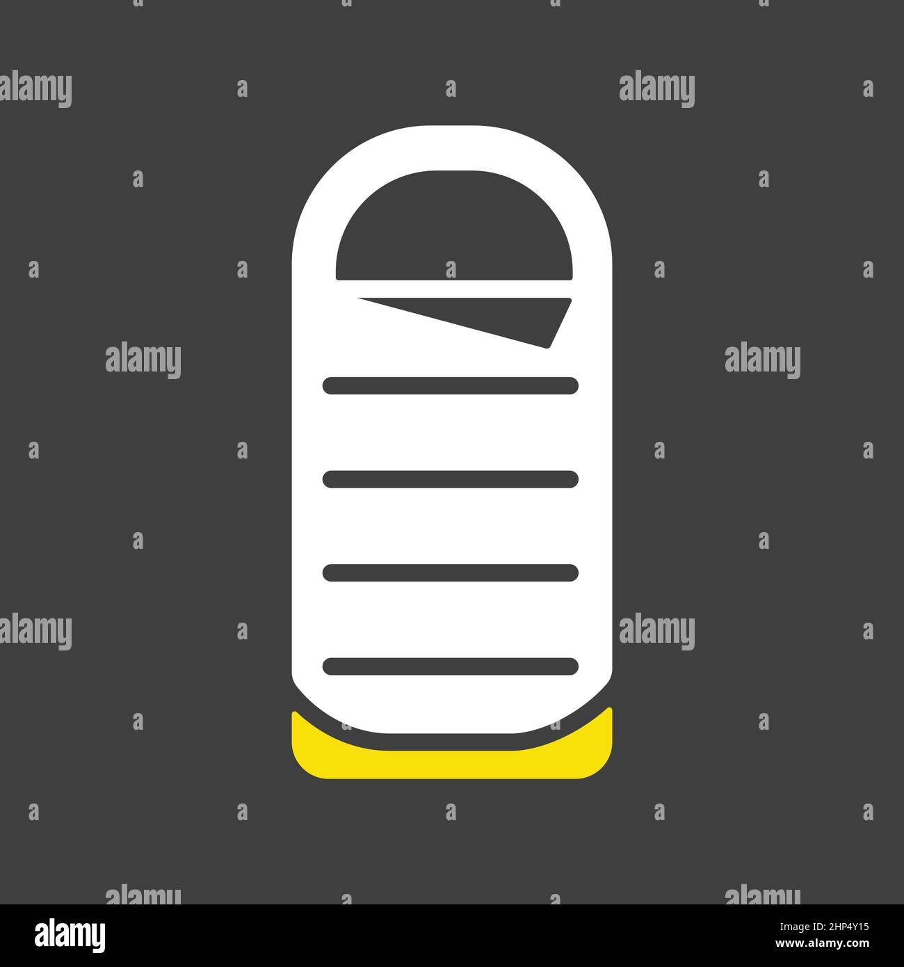 Camping sleeping bag vector icon on dark background. Camping sign Stock Vector